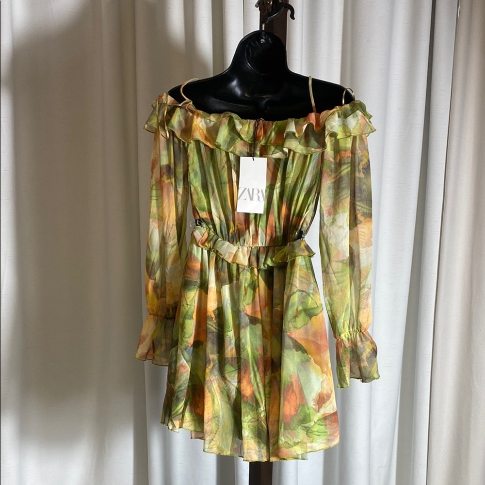 Zara Ruffles Printed Tulle Dress New Size S - Picture 6 of 7